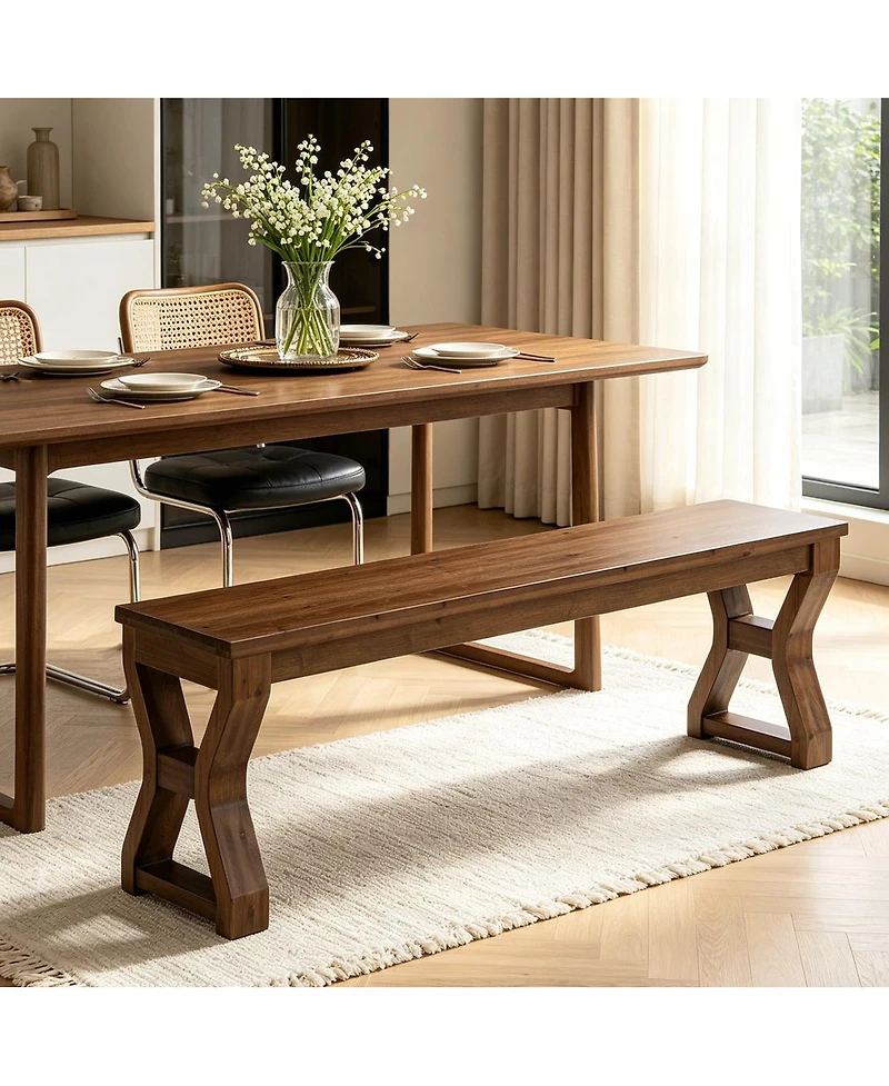 Tribesigns 55" Solid Wood Dining Bench for 2-3 People, Farmhouse Rustic Kitchen Bench, Wooden Bench for Kitchen, Dining Room, Living Room