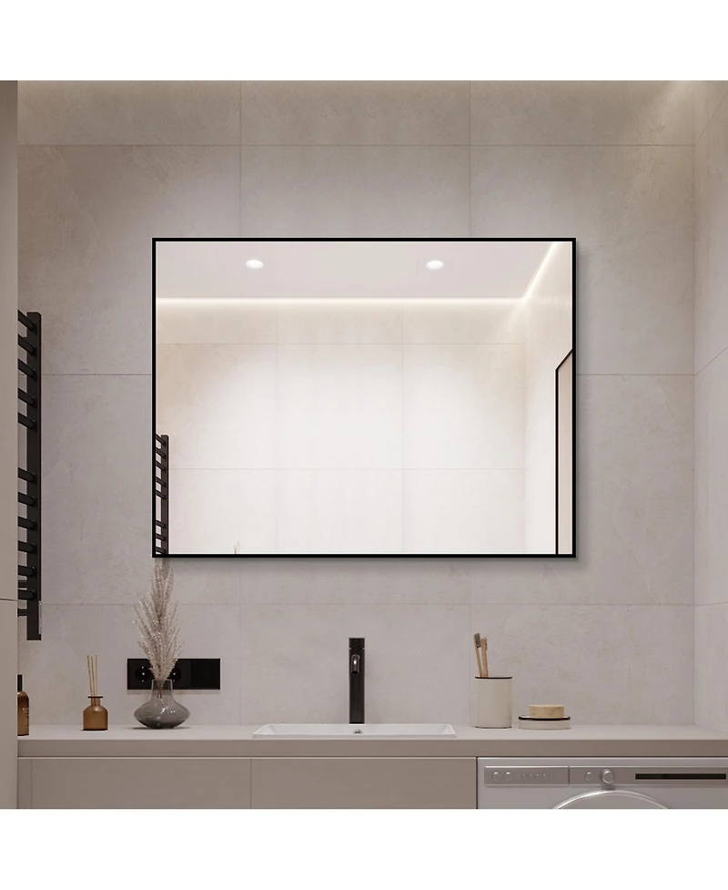 Busdays 24 x 32 Inch Aluminum Framed Bathroom Mirror Hd Copper Free Silver Wall Mirror Horizontal Vertical Hanging for Bathroom Entryway Dressing Room
