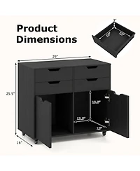 Mecale 4-Drawer File Cabinet with Cabinets and Lockable Wheels