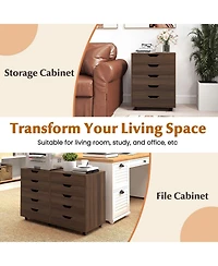 Mecale 5-Drawer Mobile File Cabinet with Lockable Casters, Walnut