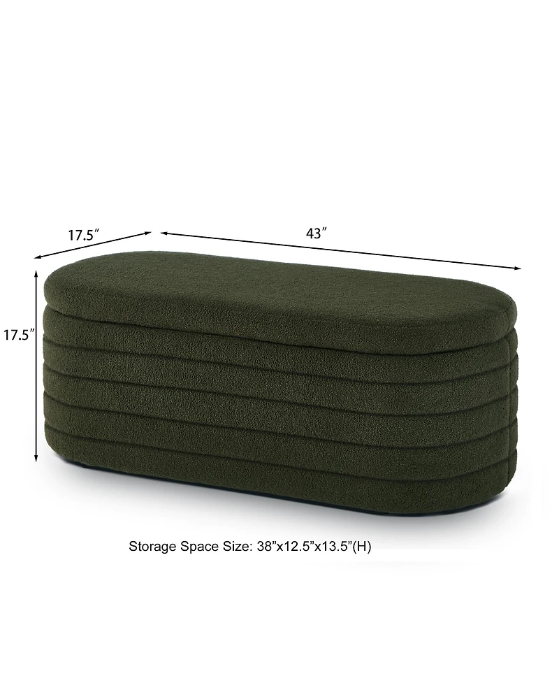 sumyeg Modern Oval Storage Ottoman Bench with Upholstered Boucle Fabric and Safety Hinge