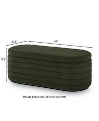 sumyeg Modern Oval Storage Ottoman Bench with Upholstered Boucle Fabric and Safety Hinge