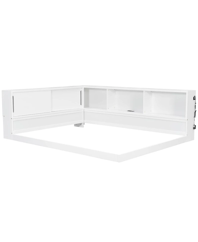 Streamdale Furniture Wood Daybed with Storage Shelves, Usb and Led