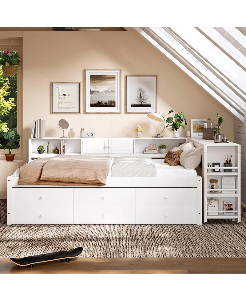 Streamdale Furniture Twin Daybed With Trundle, Storage, Shelves and Desk