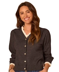 Democracy Women's V-Neck Contrast Scallop-Edge Sweater Cardigan