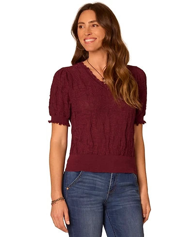 Democracy Women's Paisley-Jacquard V-Neck Sweater