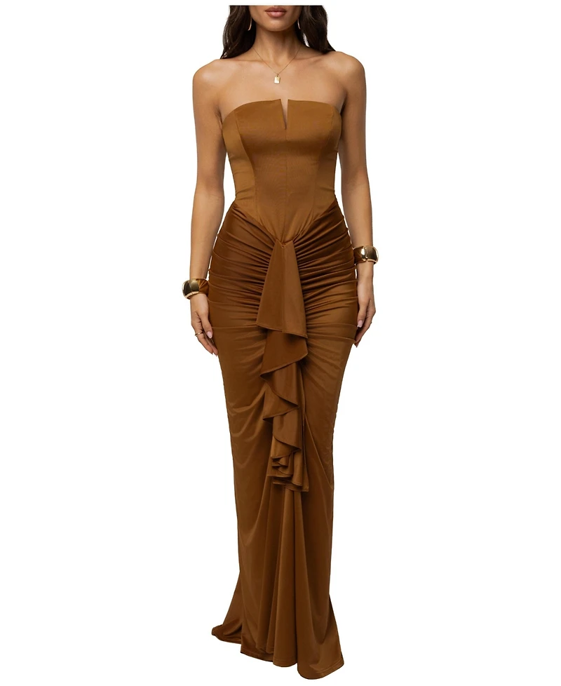 Jluxlabel Women's Isabella Strapless Ruched Maxi Gown