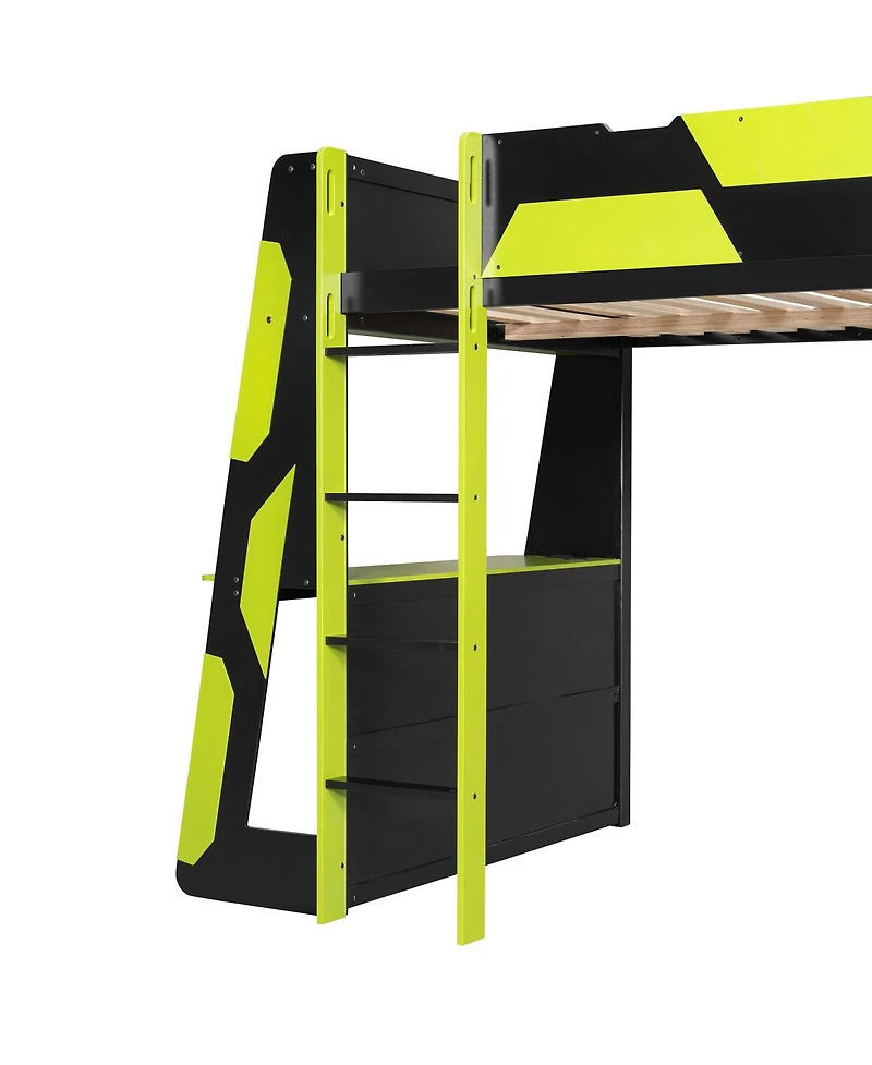 Streamdale Furniture Gaming Loft Bed with Desk, Shelves and Led Lights