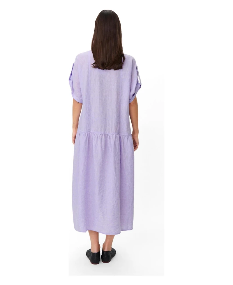 Masai Copenhagen Women's Mandarin Collar Short-Sleeve Shift Linen Dress