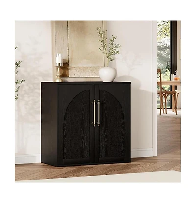 homfan Modern Farmhouse Arched Sideboard Storage Credenza with 2 Adjustable Shelves and Anti-Tip Kit, Buffet Cabinet for Kitchen and Coffee Bar