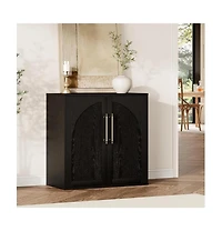 homfan Modern Farmhouse Arched Sideboard Storage Credenza with 2 Adjustable Shelves and Anti-Tip Kit, Buffet Cabinet for Kitchen and Coffee Bar