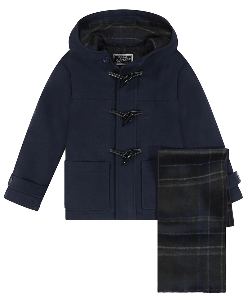 S Rothschild & Co Toddler Boys' 2T-5T Iconic Toggle Coat With Plaid Scarf