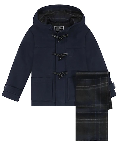 S Rothschild & Co Toddler Boys' 2T-5T Iconic Toggle Coat With Plaid Scarf
