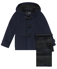 S Rothschild & Co Toddler Boys' 2T-5T Iconic Toggle Coat With Plaid Scarf