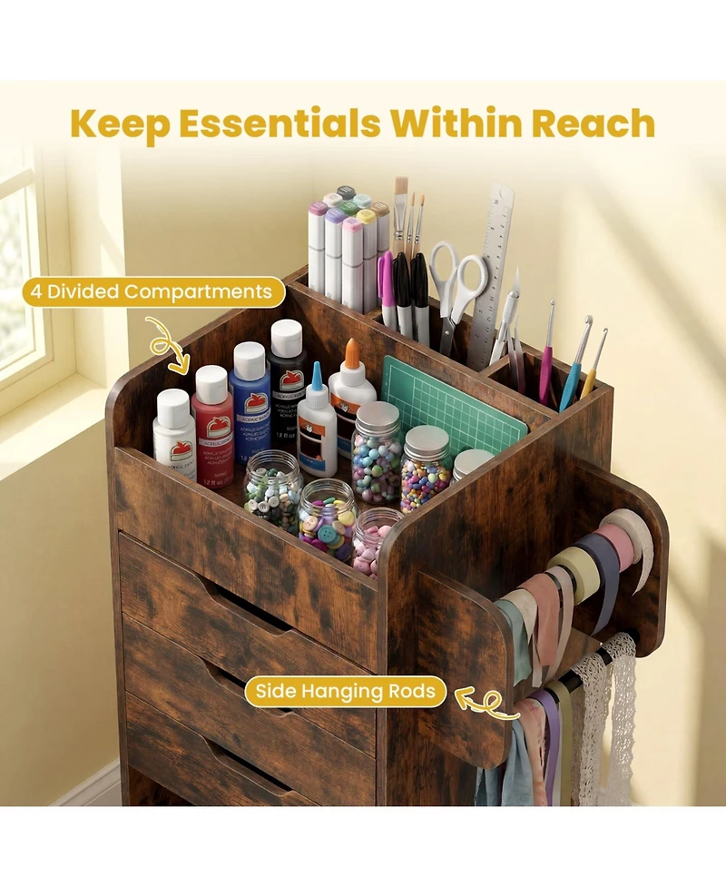 Costway Paper Storage Cart, Rolling Gift Wrap Station with 3 Drawers and Adjustable Shelf