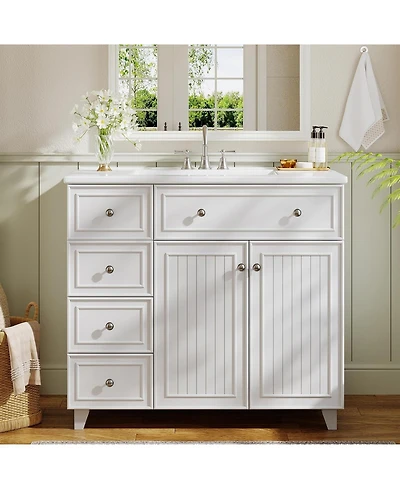 Tribesigns 36" Bathroom Vanity with Sink, Modern Bathroom Sink Cabinet with 3 Drawers and 2 Doors