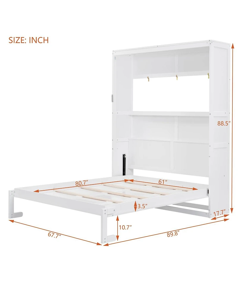 Streamdale Furniture Queen Size Murphy Bed Wall Bed with Shelves
