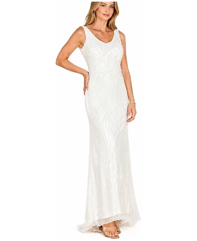 Lara Women's Beaded Cowl-Back Draped Wedding Gown