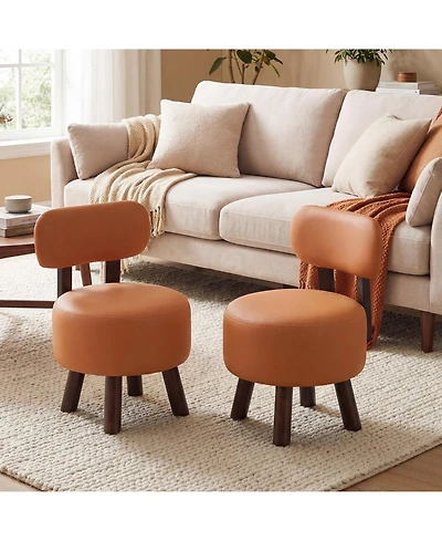 Costway Set of 2 Small Footrest Stools with Backrest and Rubber Wood Legs for Bedroom