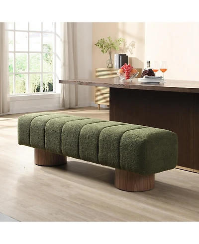 sumyeg Upholstered Dining Bench for Bedroom Entryway or Living Room with Boucle Fabric,300lbs Capacity