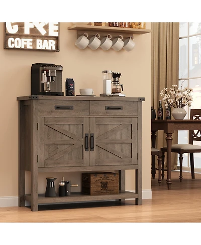 homfan Farmhouse Console Table with 2-Door Cabinet, 2 Drawers and Storage Shelf