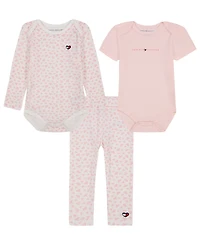 Tommy Hilfiger Baby Girls' Long-Sleeve Bodysuit, Short-Sleeve Bodysuit and Pants, 3-Piece Set