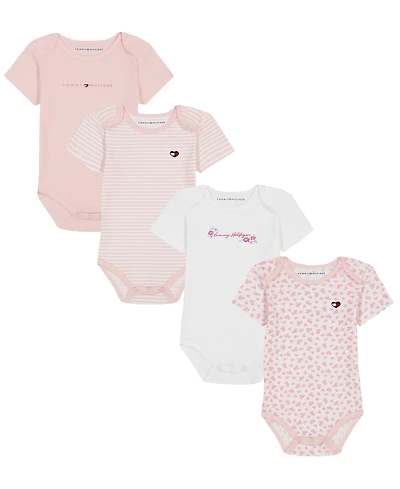 Tommy Hilfiger Baby Girls' Short-Sleeve Bodysuit, 4-Pack