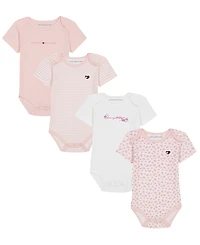 Tommy Hilfiger Baby Girls' Short-Sleeve Bodysuit, 4-Pack
