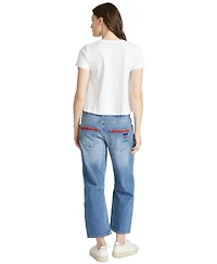 Driftwood Women's Mahjong Motif Embroidered High-Rise Ankle Jeans