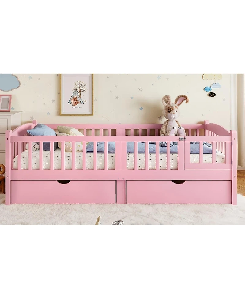Streamdale Furniture Platform Bed with Storage and Guardrails