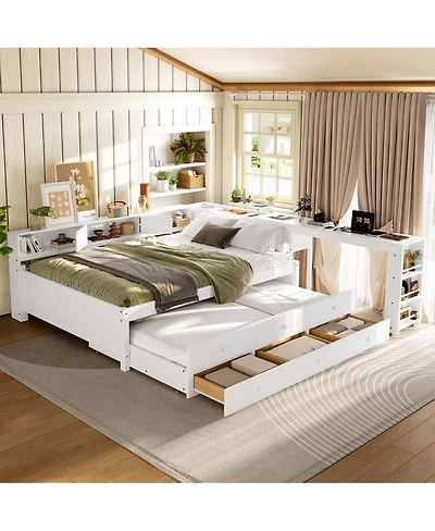 Streamdale Furniture Wood Daybed with Trundle, Storage, Shelves and Desk