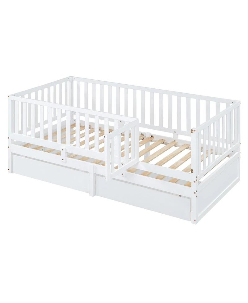 Streamdale Furniture Twin Wood Daybed With Drawers and Fence Rails