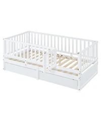 Streamdale Furniture Twin Wood Daybed With Drawers and Fence Rails