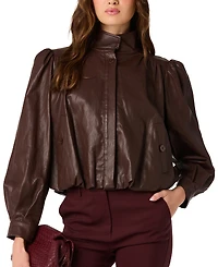 Astr the Label Women's Faux Leather Cropped Bomber Jacket