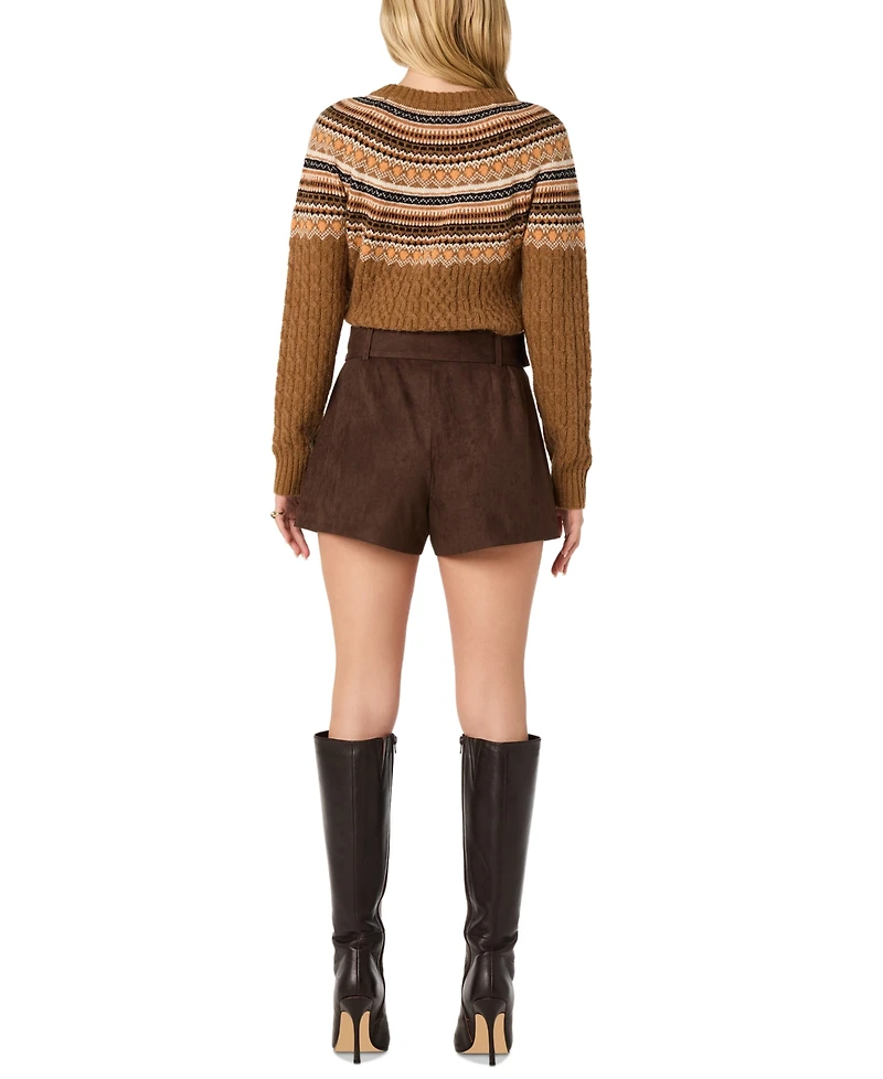 Astr the Label Women's Cable-Knit Crewneck Sweater