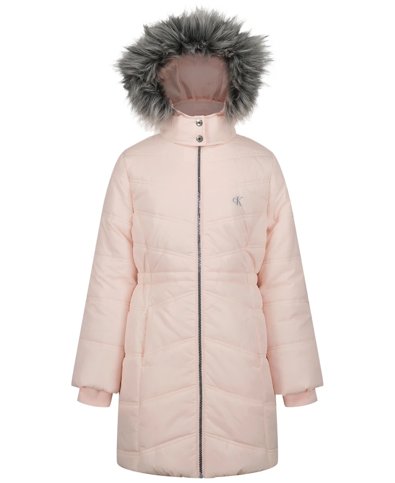 Calvin Klein Girls' 7-16 Aerial Hooded Puffer Jacket