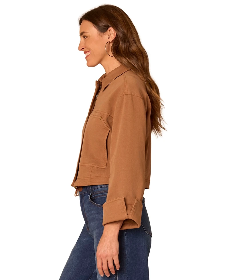 Democracy Petite Button-Front Snap Bomber Jacket