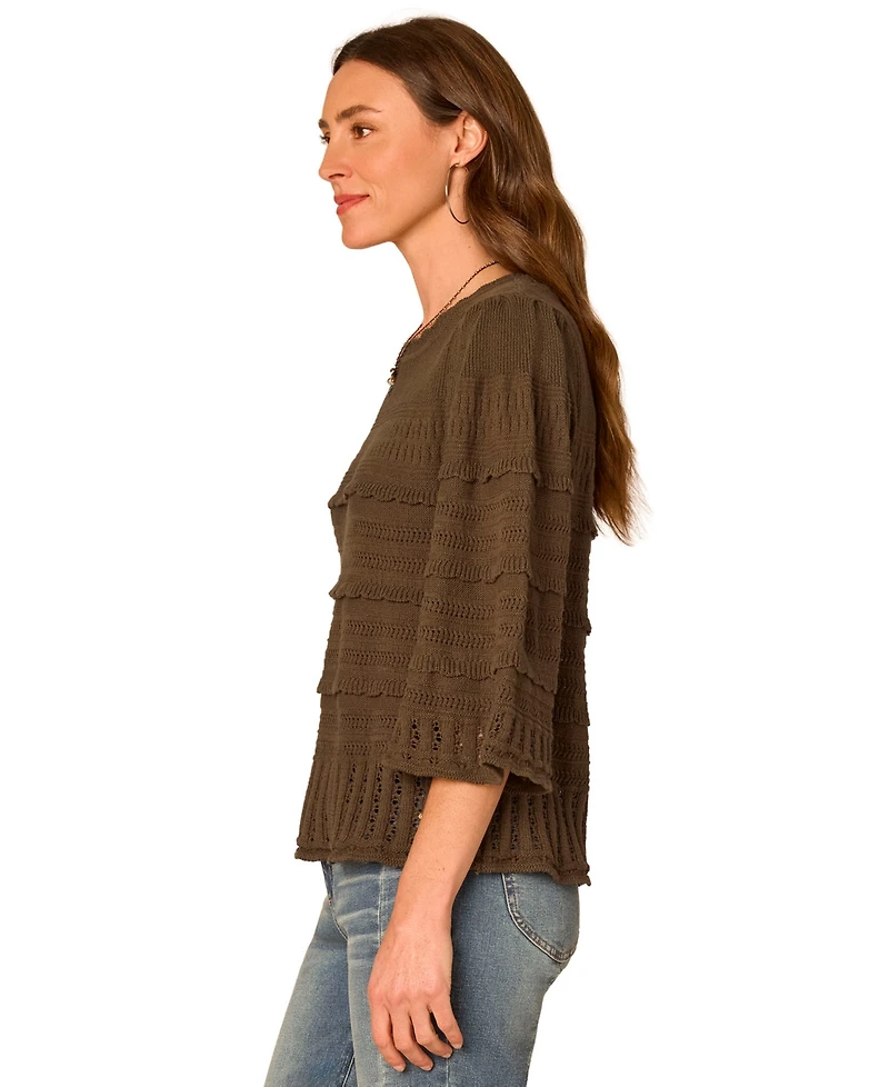 Democracy Petite Bell-Sleeve Round Neck Sweater