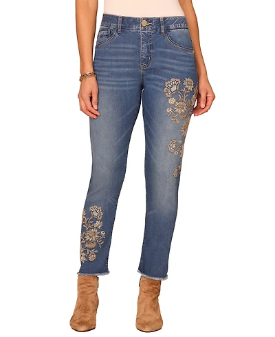Democracy Petite High-Rise Slim Floral Embroidery Jeans