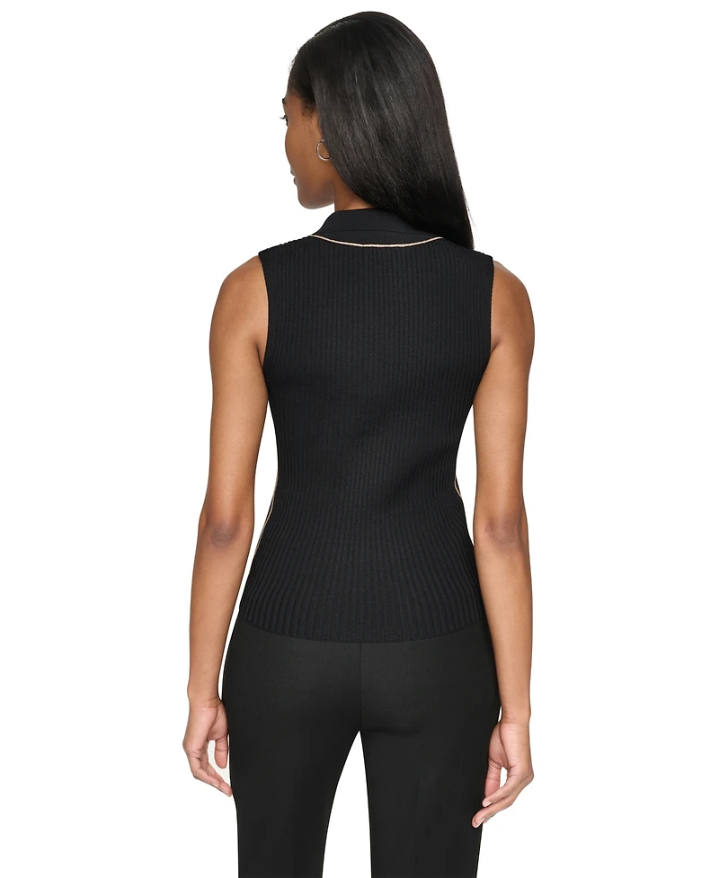 Dkny Women's Collared V-Neck Sleeveless Sweater