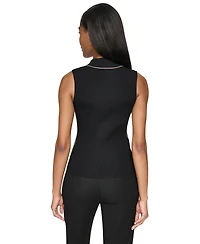 Dkny Women's Collared V-Neck Sleeveless Sweater