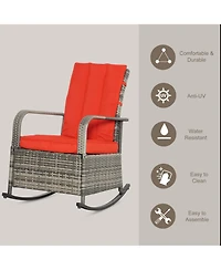Outsunny Outdoor Rattan Wicker Rocking Chair Patio Recliner with Soft Cushion, Adjustable Footrest, Max. 135 Degree Backers, Red