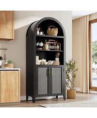 gaomon 5-Tier Open Display Shelf with Rattan Decor, Farmhouse Storage Cabinet for Kitchen