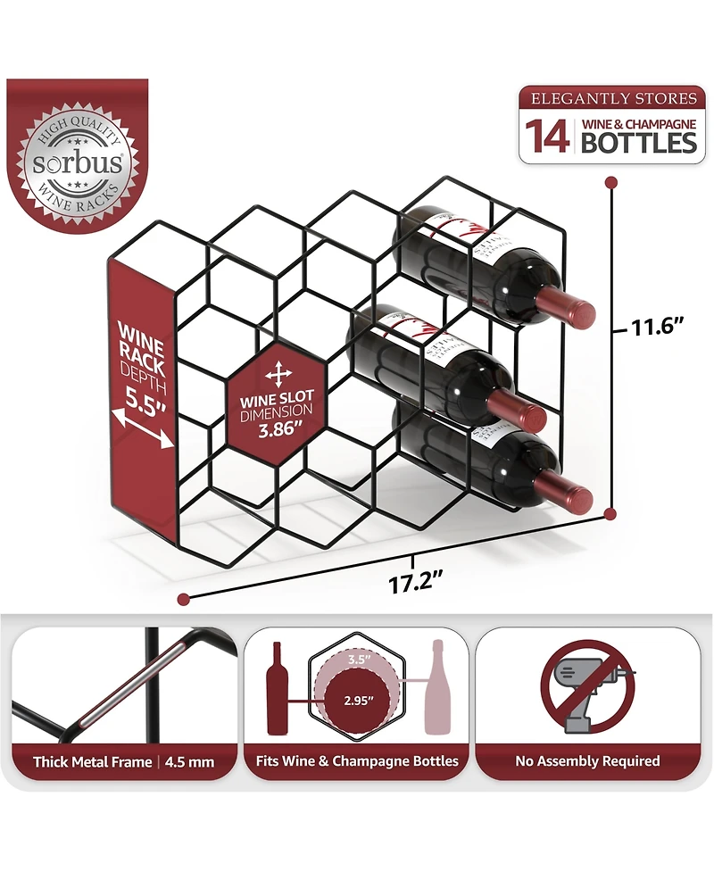 Sorbus Stackable 14 Bottle Honeycomb Design Metal Wine Rack - Cabinet, Pantry, Bar and More
