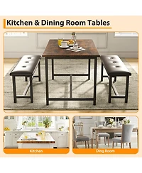 homfan 4-Person Dining Set with 2 Benches – Rectangular Table for Small Apartments, Modern Dining Room Bench Set for 4