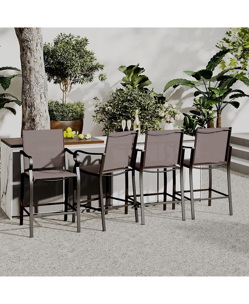 Gymax Set of Outdoor Counter Height Bar Stools with Back Armrest and Footrest