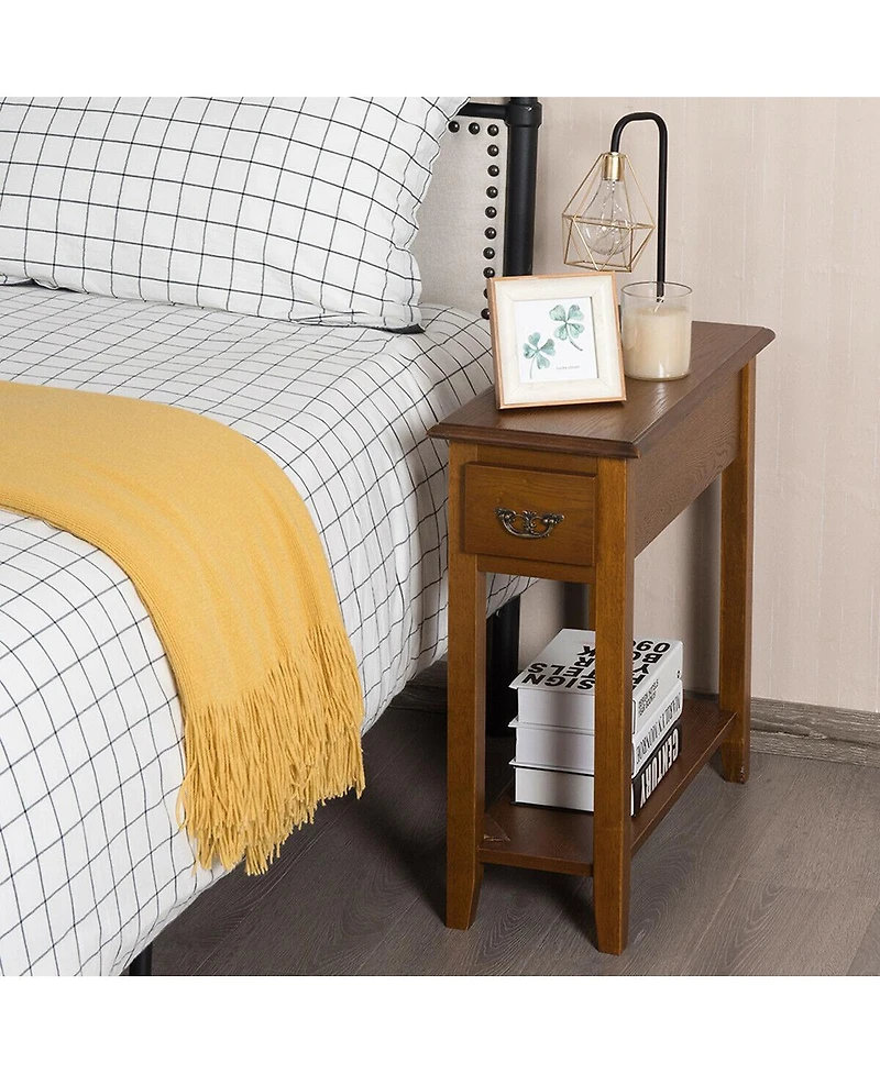 Gymax End Table Bedside Sofa End Table Narrow Nightstand With Drawer