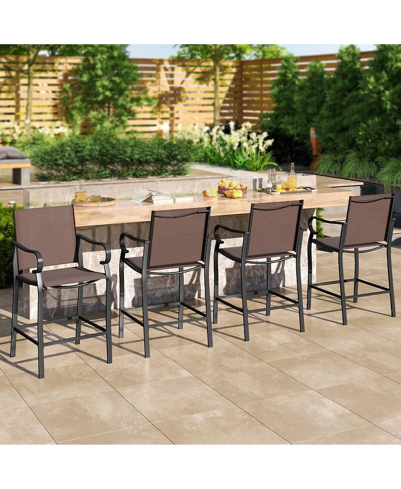 Sugift Set of 4 Outdoor Counter Height Bar Stools with Breathable Mesh Fabric