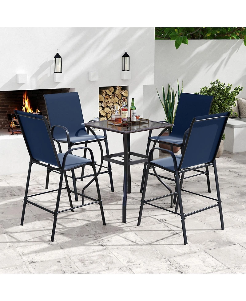 Sugift Outdoor Bar Stool Set of 2 with Fabric Seat and Curved Armrests, 29 in. Seat Height