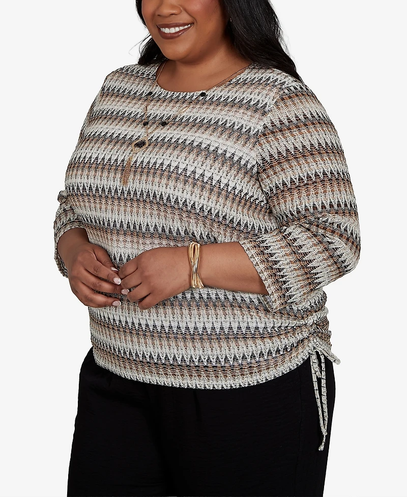 Alfred Dunner Plus Travel Advisory Biadere Textured Top with Necklace